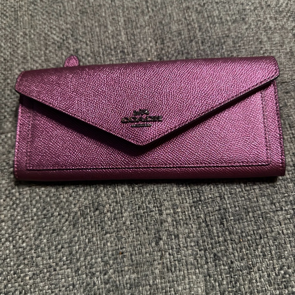 Retired Coach Metallic Purple Foldover Wallet